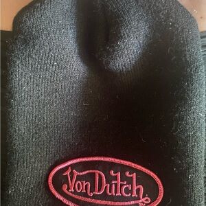 Von Dutch Knit Cap with Pink Emblem